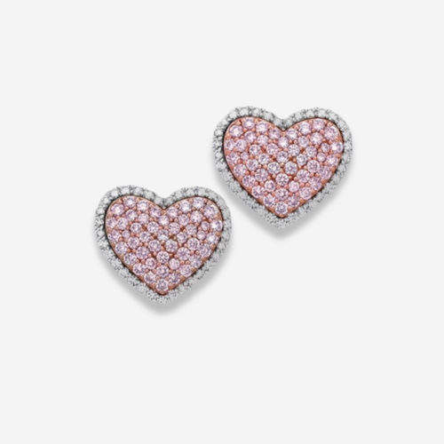 Pink and White Diamond Heart Studs