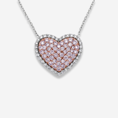 Pink and White Diamond Heart Pendant Necklace