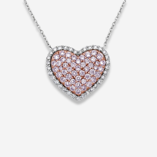 Pink and White Diamond Heart Pendant Necklace