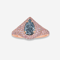1ct Light Blue Pear Diamond Ring