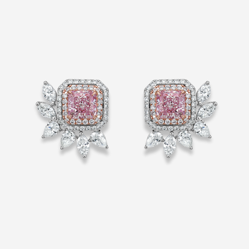 4 Carat Pink Radiant Diamond Earrings