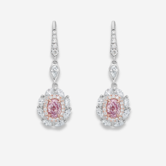 2.9ct Faint Pink Oval Diamond Drop Earrings