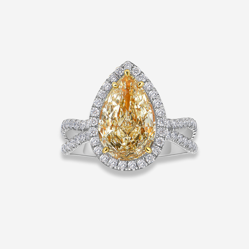 3ct Light Yellow Pear Halo Diamond Engagement Ring