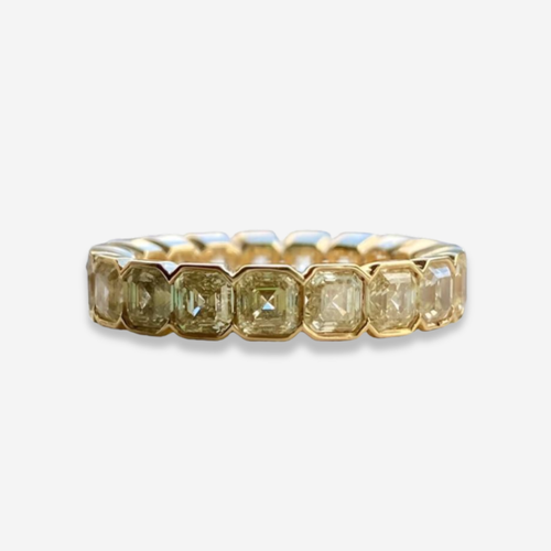 Yellow Asscher Diamond Bezel Eternity Band