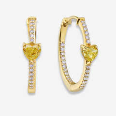 Yellow Heart Diamond Huggie Earrings