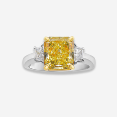 3.46ct Fancy Yellow Cushion Diamond Ring