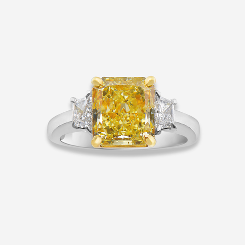 3.46ct Fancy Yellow Cushion Diamond Ring