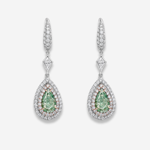 3.81ct Green Pear Diamond Earrings