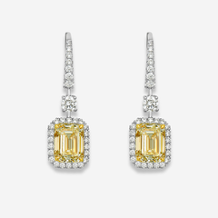 6 Carat Light Yellow Emerald Diamond Earrings
