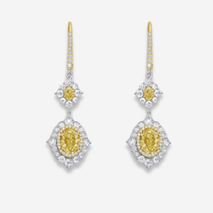 5.85ct Light Yellow Oval and Rose Diamond Earrings