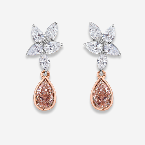 3.91ct Pink Pear Diamond Drop Earrings