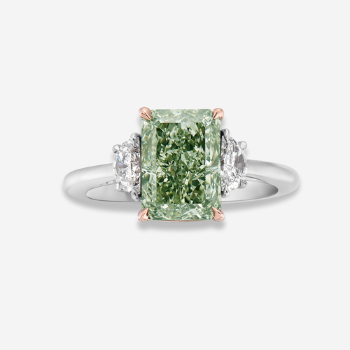 3.03ct Green Elongated Radiant Diamond Ring