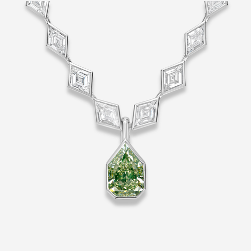 Lozenge Diamond Bezel Necklace with Detachable Green Diamond Charm