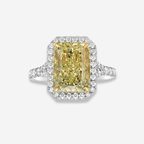 3.5ct Light Yellow Elongated Radiant Diamond Halo Engagement Ring