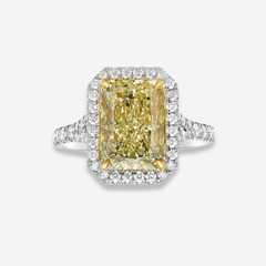 3.5ct Light Yellow Elongated Radiant Diamond Halo Engagement Ring