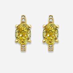 Yellow Oval Diamond Pavé Huggie Earrings