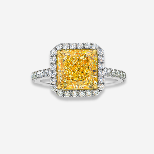 4ct Fancy Light Yellow Radiant Diamond Halo Engagement Ring