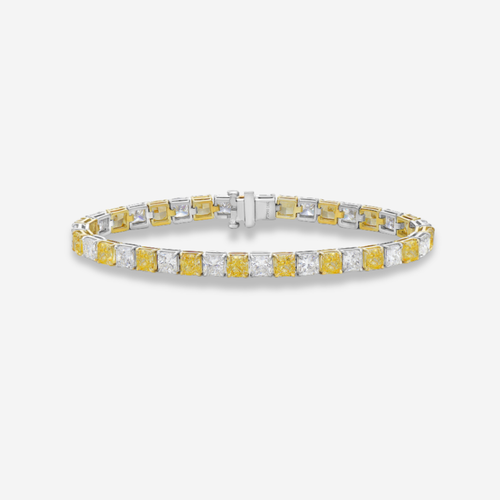 Fancy Intense Yellow and White Cushion Diamond Alternating Tennis Bracelet