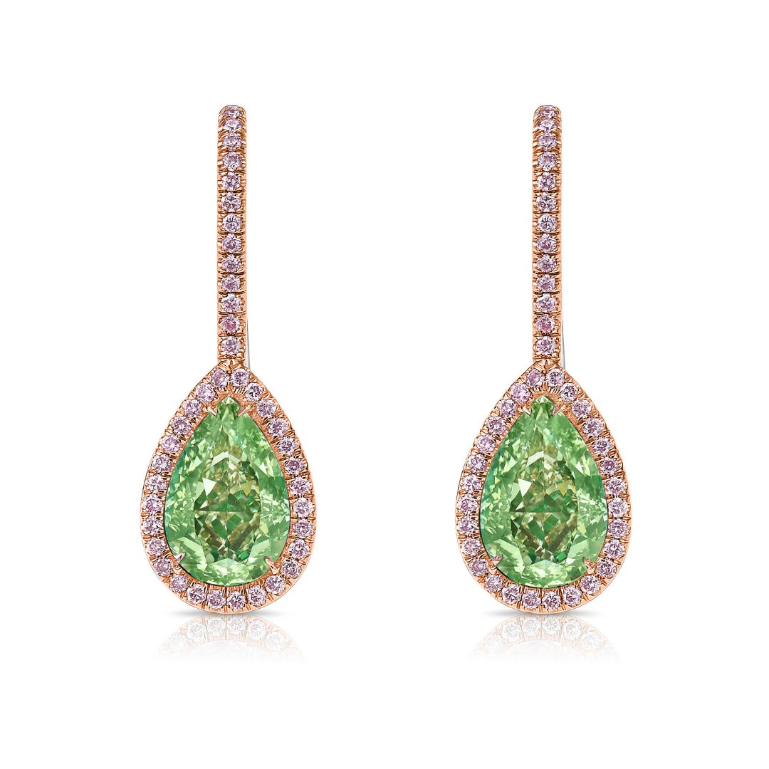 5ct Green Pear Drop Diamond Earrings
