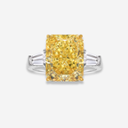 5.52ct Fancy Yellow Elongated Radiant Diamond Three Stone Ring