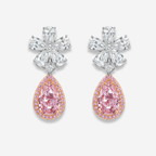 2 Carat Each Pink Pear Diamond Flower Drop Earrings