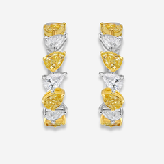 Yellow and White Pear Diamond Mini Hoop Earrings