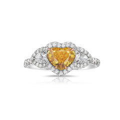 Natural vivid orangey yellow heart shape diamond ring