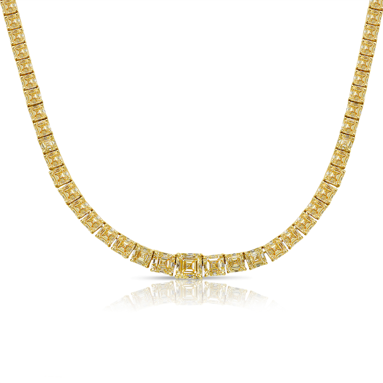 fancy yellow emerlad cut diamond riviera necklace