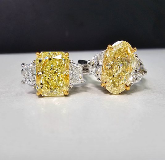 3ct Fancy Light Yellow Oval Three Stone Diamond Ring, a canary oval diamond!