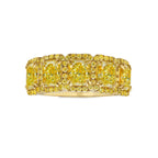 Yellow Diamond Halo Half Eternity Band with radiant cut diamonds, VS-VVS clarity.