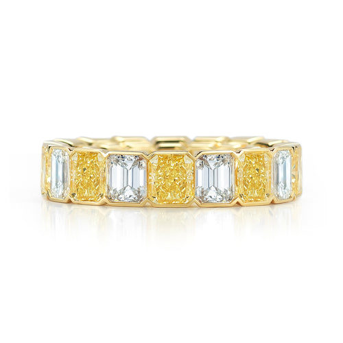 Alternating Fancy Yellow and White Elongated Diamond Eternity Band, GIA Certified.