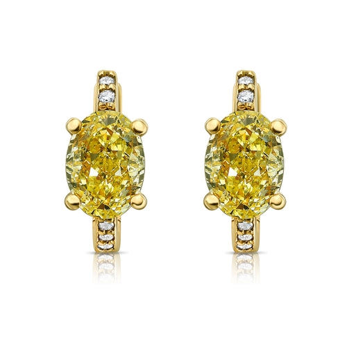 Natural yellow diamond earrings, everyday diamond huggie with unique canary diamond.