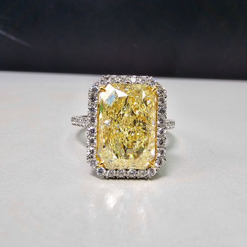 5ct Yellow Elongated Radiant Halo Diamond Ring