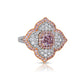 Pink radiant diamond ring, natural pink diamond, pink floral diamond ring