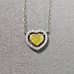 Neon Green Diamond Heart Shape Pendant necklace with white diamond haloi