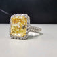 4 Carat Fancy Light Yellow Cushion Halo Diamond Ring, unique yellow diamond engagement ring for a canary diamond lover