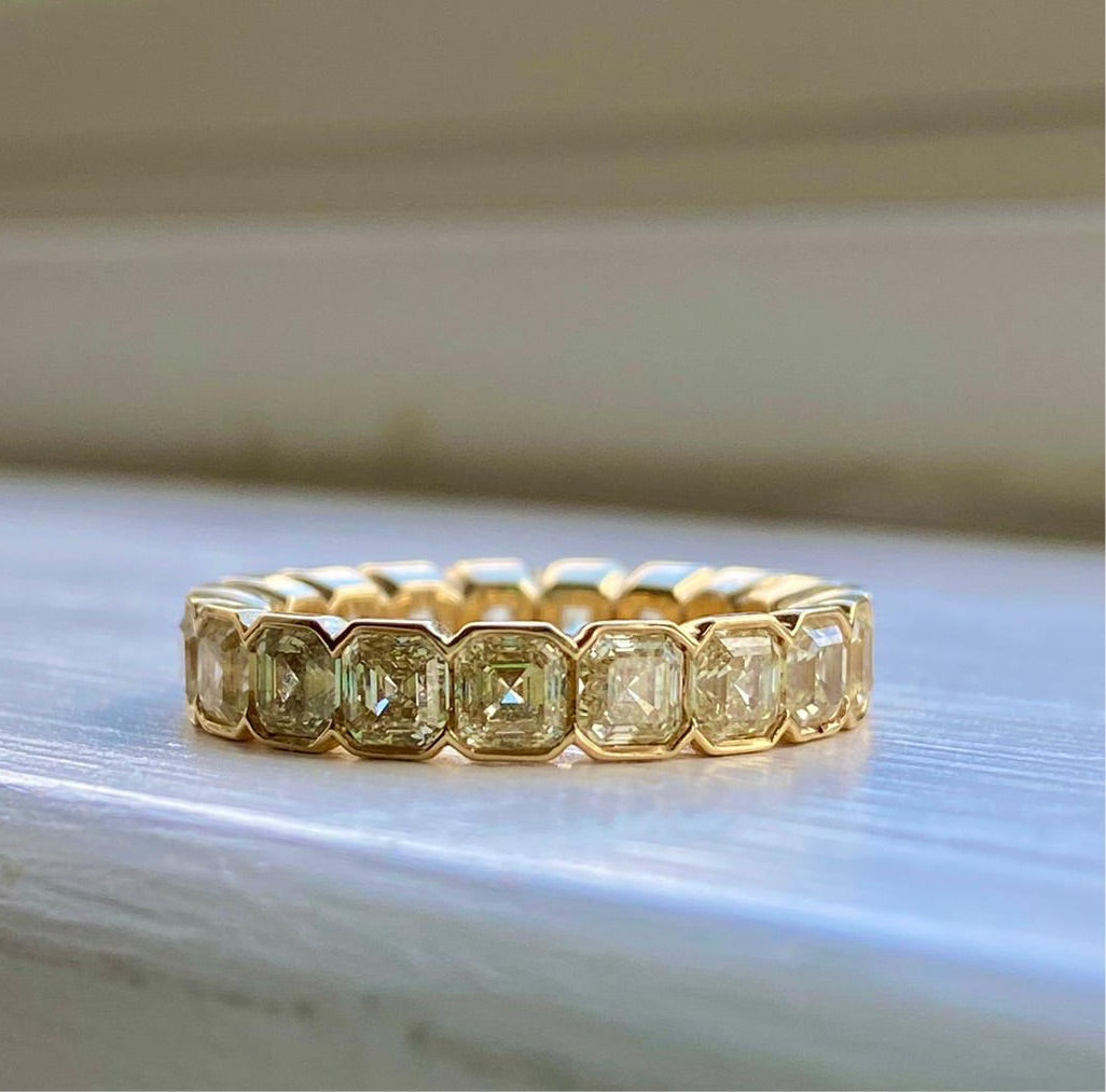 Yellow Diamond Asscher Cut Bezel Eternity Band