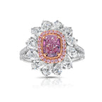 natural light pink elongated cushion cut set in white diamond white gold ring