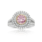 1.04 Carat Light Pink Round Diamond 0.87 Carats of Surrounding White Diamonds I3 Clarity Handmade 18k Rose Gold and White Gold