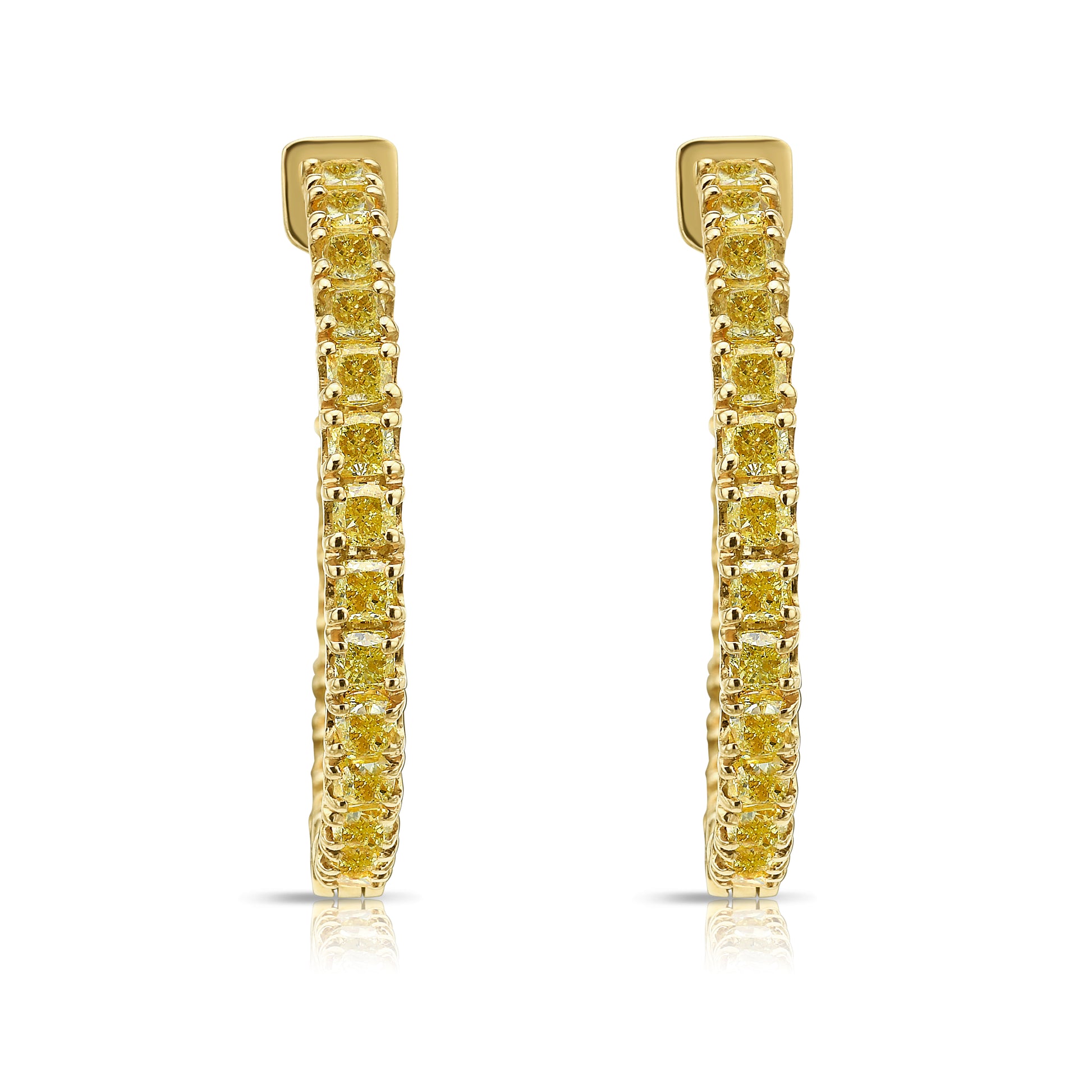 natural yellow diamond hoop earrings, canary diamond hoops, intense yellow diamonds