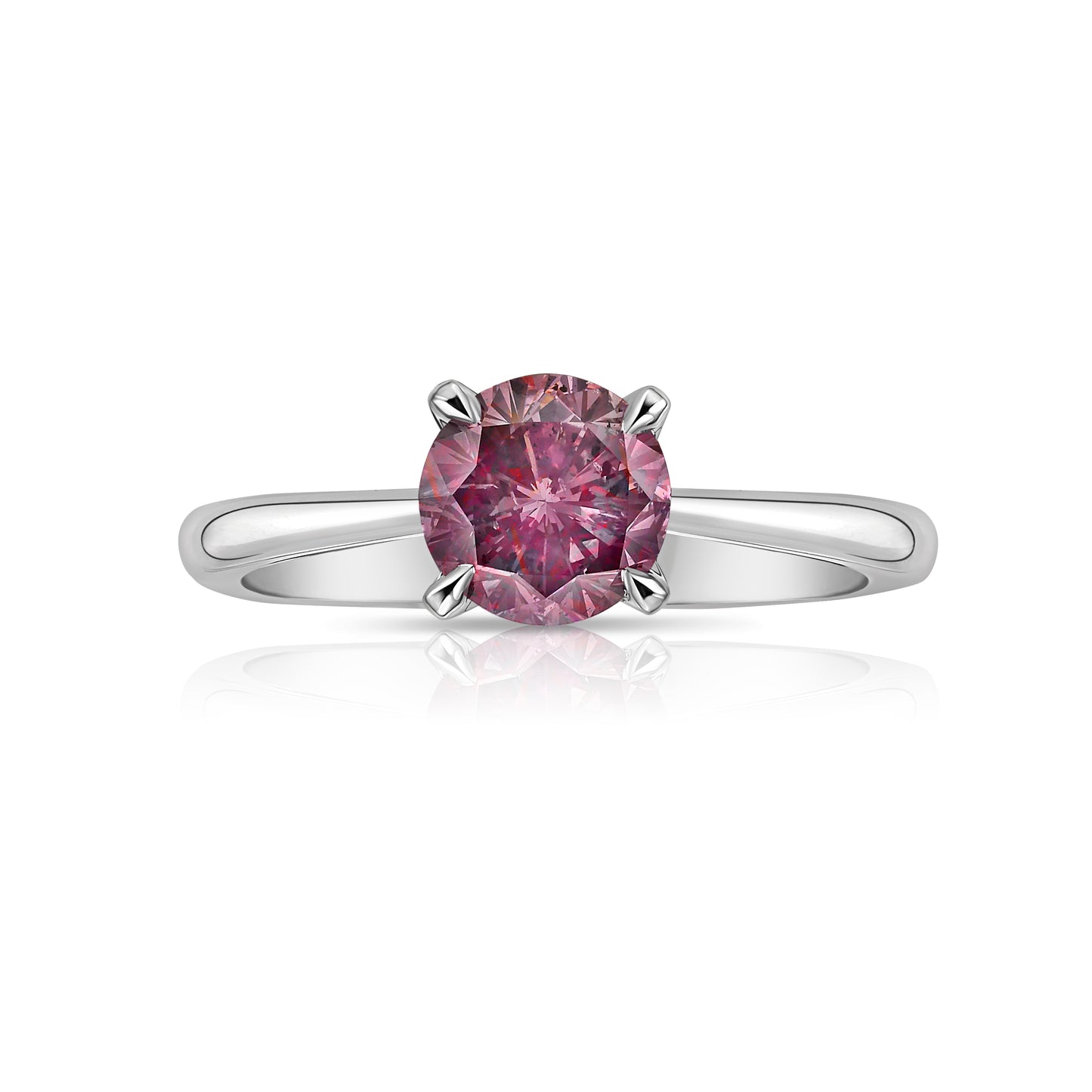 1 Carat GIA Fancy Intense Pink Round Diamond Ring