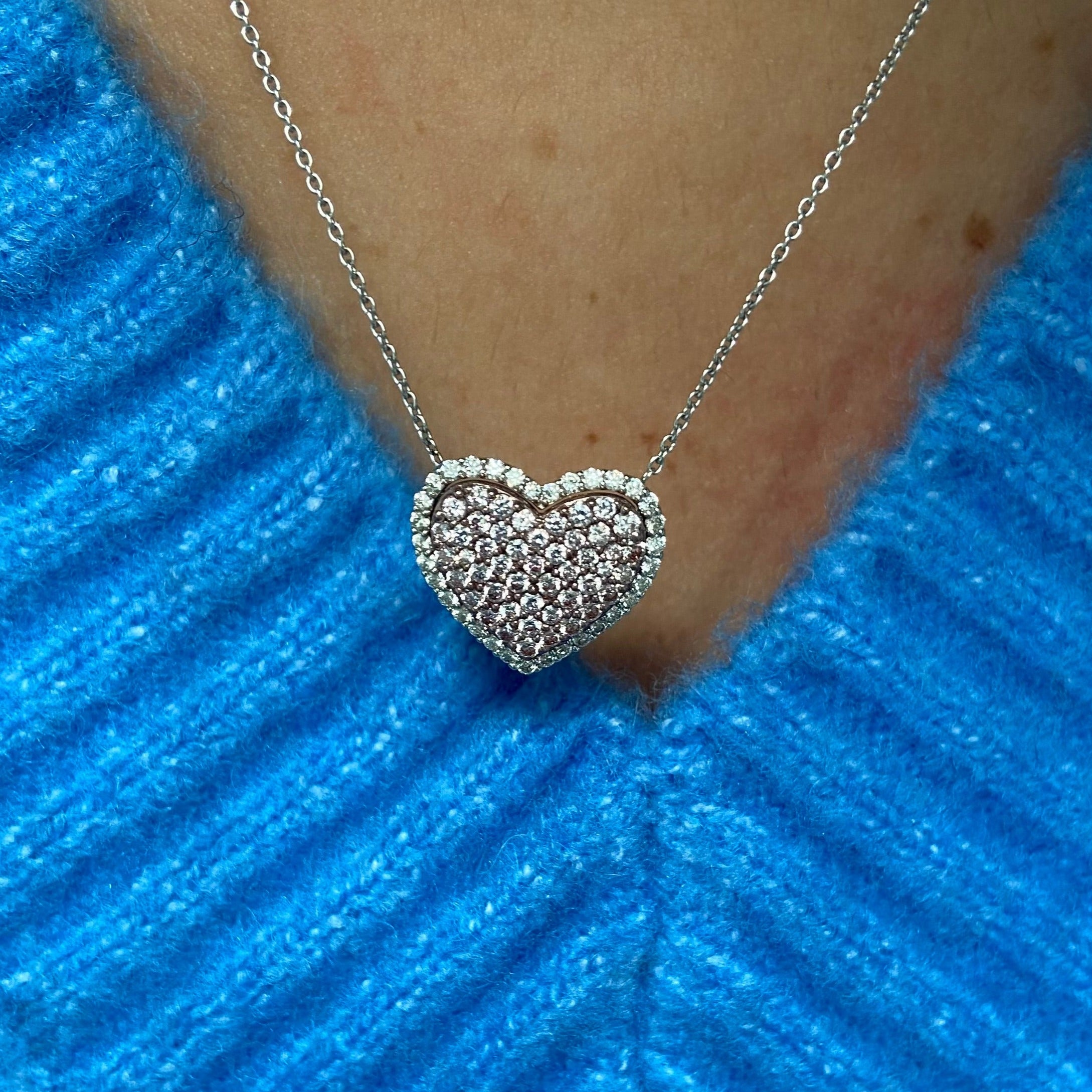 Pink and White Diamond Heart Necklace