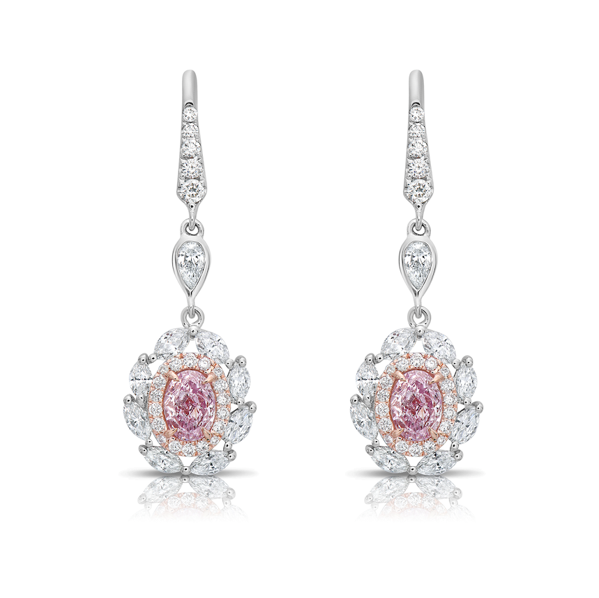 GIA certified pink oval diamond earrings. Pink diamond earrings