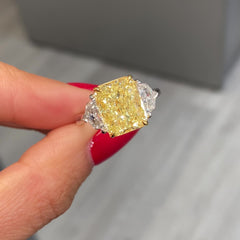 5.02ct Fancy Yellow Elongated Radiant Diamond Engagement Ring