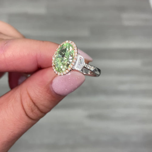 3ct Oval VS2 Fancy Light Grayish Greenish Yellow Diamond Ring