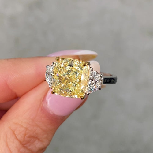 7ct Fancy Yellow Cushion Diamond Engagement Ring