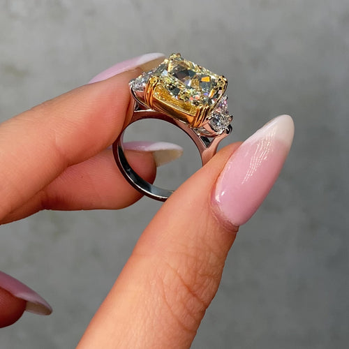 10ct Fancy Light Yellow Cushion Cut Diamond Engagement Ring