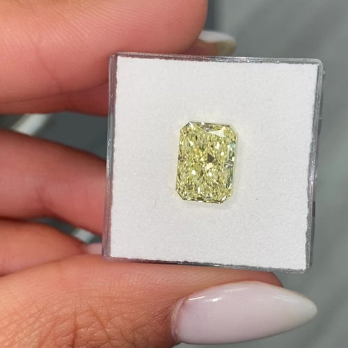 elongated radiant yellow diamond, fancy light yellow natural diamond, natural canary diamond