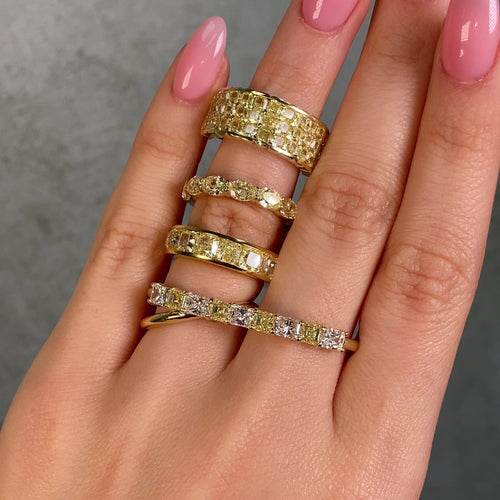 Yellow and White Diamond Two-Finger Ring