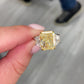 5.34 Carat Fancy Light Yellow Radiant Three Stone Diamond Ring made for a canary diamond lover
